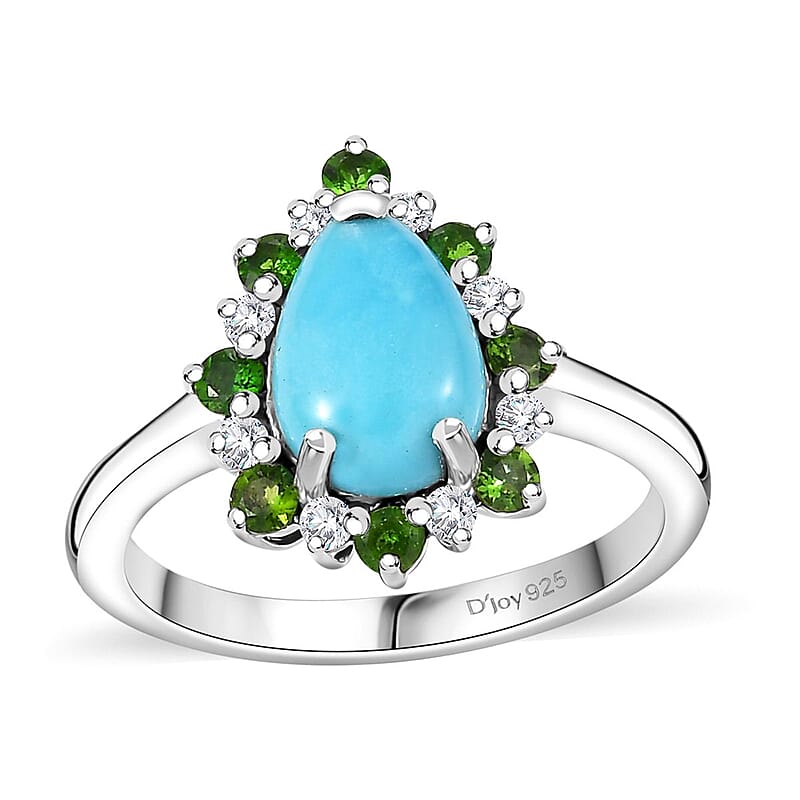 Sleeping Beauty Turquoise and Multi Gemstone 2.00 ctw Ring in Rhodium Over Sterling Silver (Size 10.0)