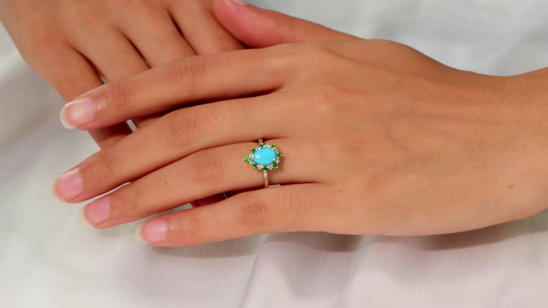Sleeping Beauty Turquoise and Multi Gemstone 2.00 ctw Ring in Rhodium Over Sterling Silver
