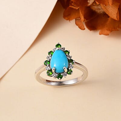 Sleeping Beauty Turquoise and Multi Gemstone 2.00 ctw Ring in Rhodium Over Sterling Silver (Size 10.0)
