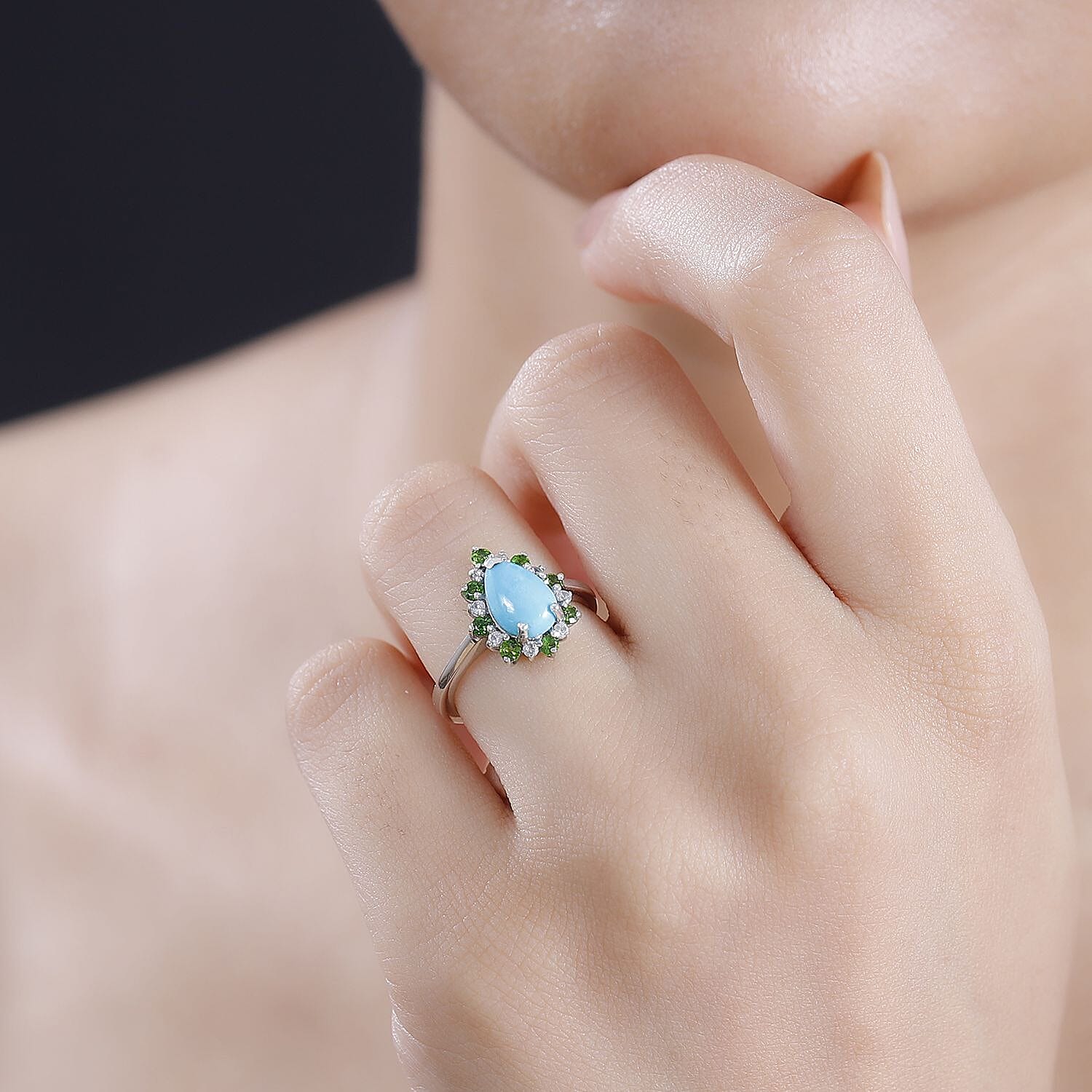 Sleeping Beauty Turquoise and Multi Gemstone 2.00 ctw Ring in Rhodium Over Sterling Silver (Size 10.0)