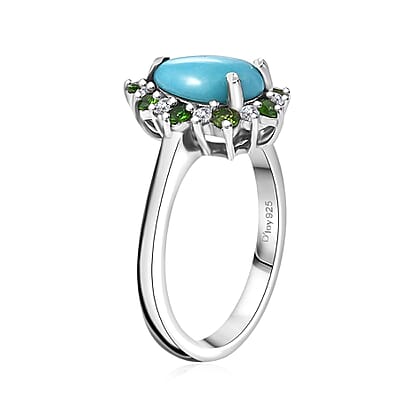 Sleeping Beauty Turquoise and Multi Gemstone 2.00 ctw Ring in Rhodium Over Sterling Silver (Size 10.0)