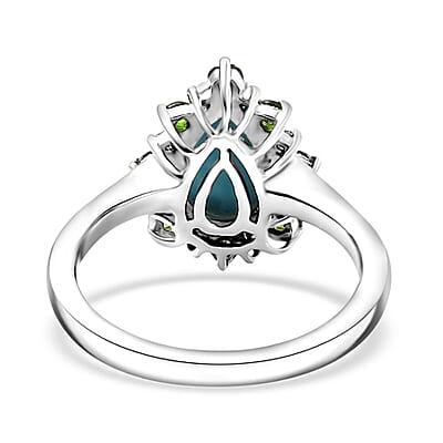 Sleeping Beauty Turquoise and Multi Gemstone 2.00 ctw Ring in Rhodium Over Sterling Silver (Size 10.0)