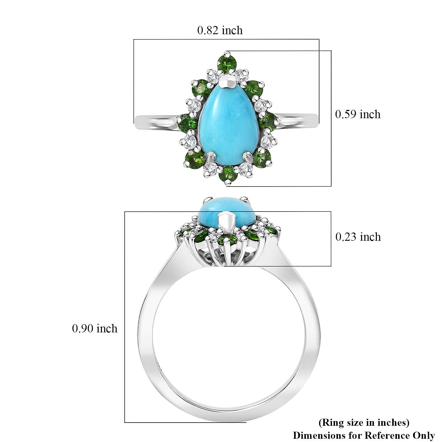 Sleeping Beauty Turquoise and Multi Gemstone 2.00 ctw Ring in Rhodium Over Sterling Silver (Size 10.0)