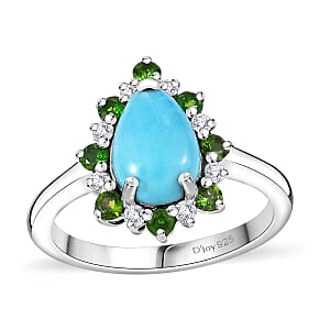 Sleeping Beauty Turquoise and Multi Gemstone 2.00 ctw Ring in Rhodium Over Sterling Silver (Size 8.0)
