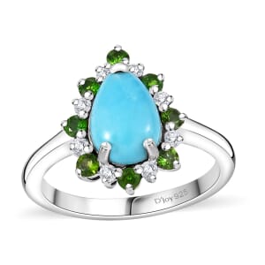Sleeping Beauty Turquoise and Multi Gemstone 2.00 ctw Ring in Rhodium Over Sterling Silver (Size 9.0)