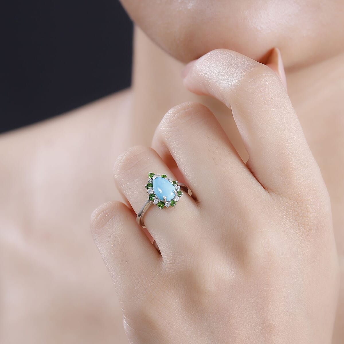 Sleeping Beauty Turquoise and Multi Gemstone 2.00 ctw Ring in Rhodium Over Sterling Silver (Size 9.0) image number 2
