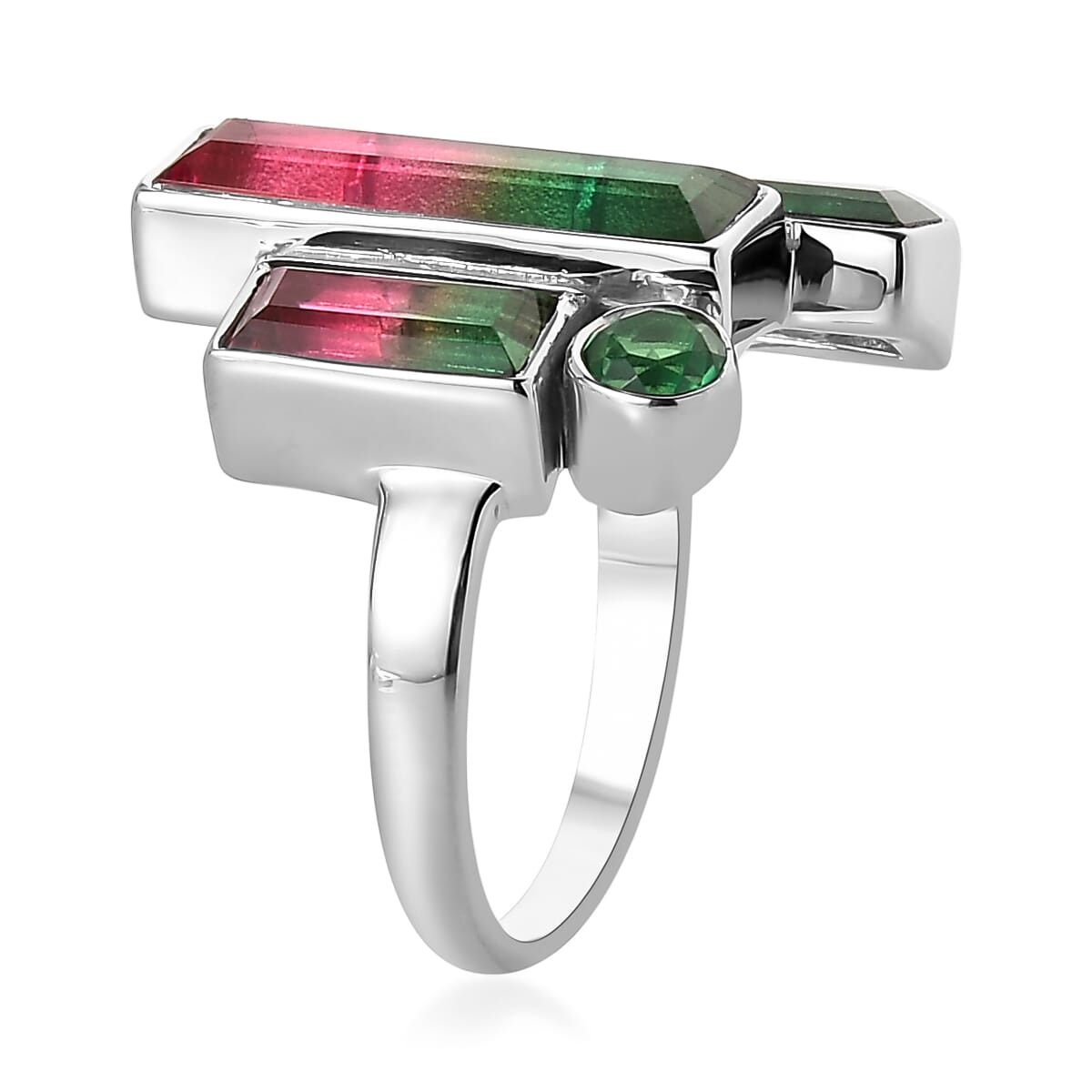 Sajen Silver Watermelon Quartz (Triplet) and Celestial Pink and Green Quartz 6.25 ctw Ring in Rhodium Over Sterling Silver (Size 11.0) image number 3
