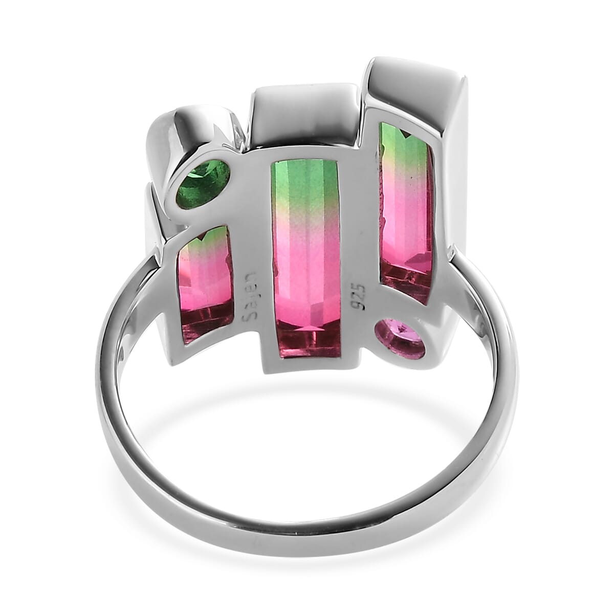 Sajen Silver Watermelon Quartz (Triplet) and Celestial Pink and Green Quartz 6.25 ctw Ring in Rhodium Over Sterling Silver (Size 11.0) image number 4