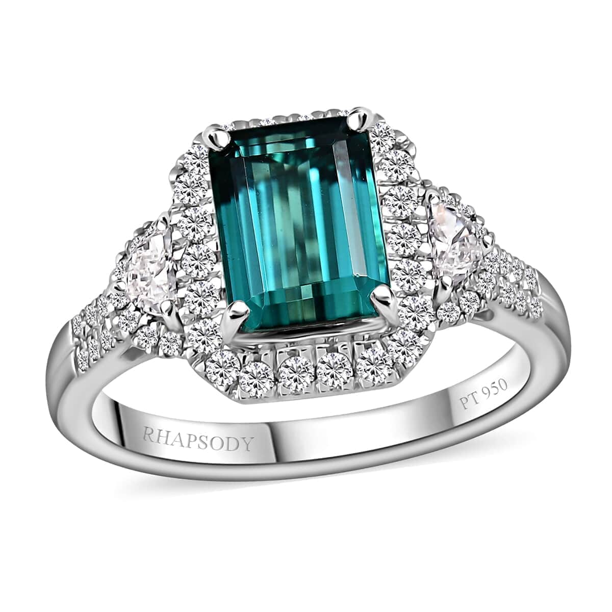 Rhapsody 950 Platinum AAAA Pirineu Lagoon Tourmaline and E-F VS Diamond 3.65 ctw Ring (Size 6.0) 7.35 Grams image number 0