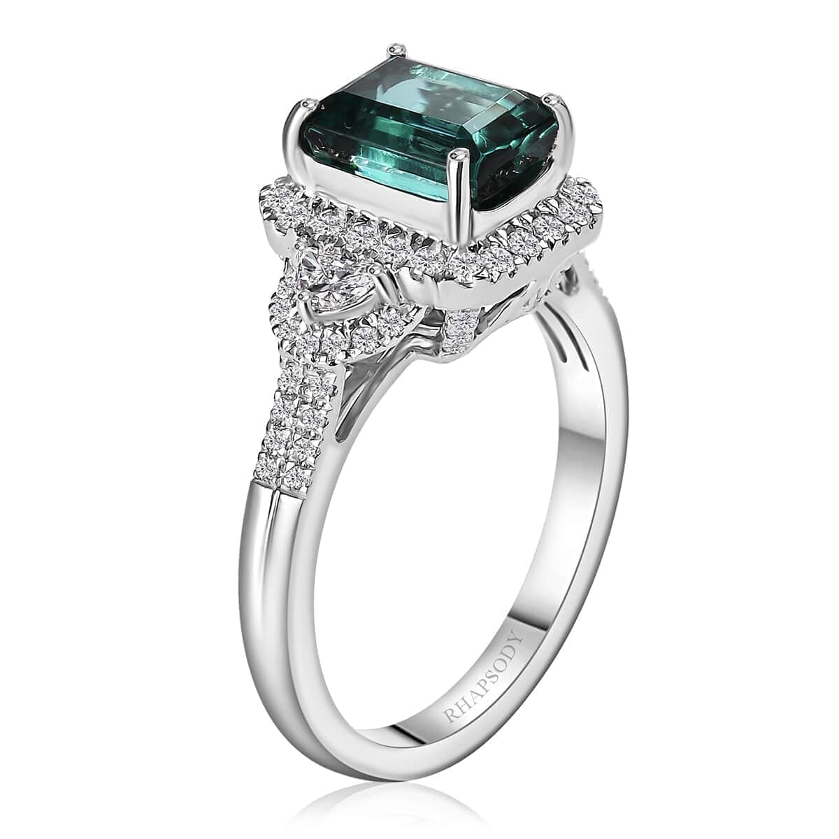 Rhapsody 950 Platinum AAAA Pirineu Lagoon Tourmaline and E-F VS Diamond 3.65 ctw Ring (Size 6.0) 7.35 Grams image number 3