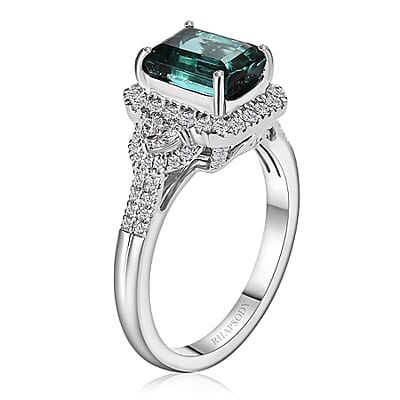 Certified & Appraised Rhapsody AAAA Pirineu Lagoon Tourmaline and E-F VS Diamond 3.70 ctw Ring in 950 Platinum (Size 6.0) 7.75 Grams