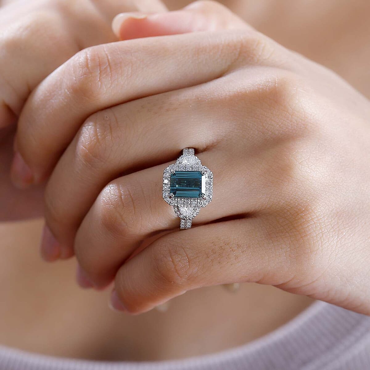 Certified & Appraised Rhapsody AAAA Pirineu Lagoon Tourmaline and E-F VS Diamond 3.70 ctw Ring in 950 Platinum (Size 9.0) 7.75 Grams image number 2