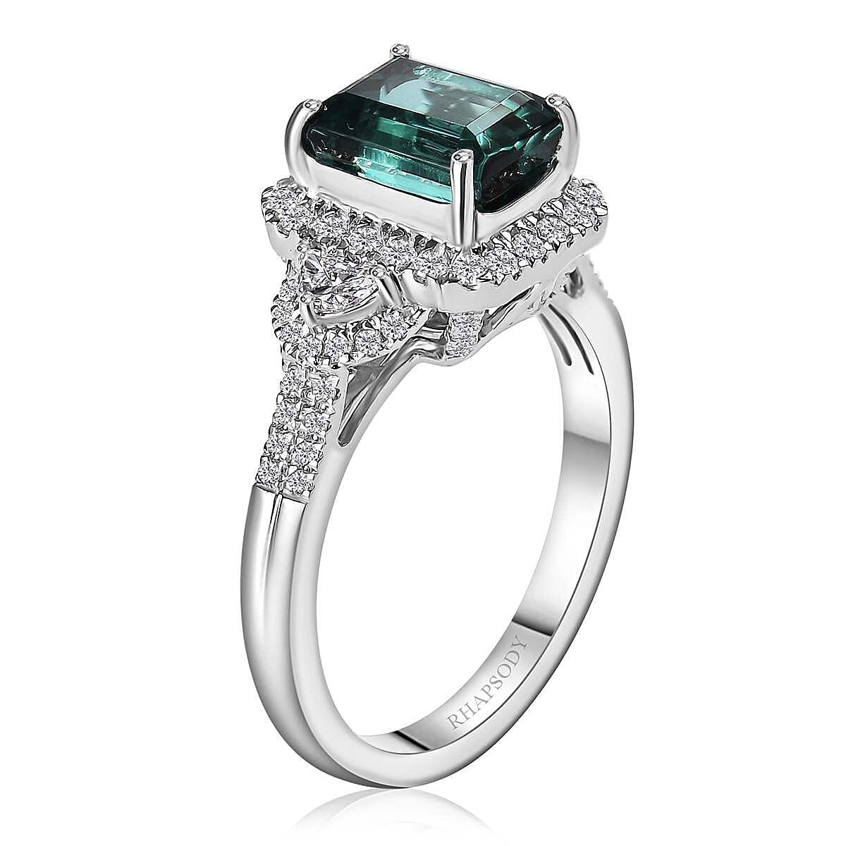 Certified & Appraised Rhapsody AAAA Pirineu Lagoon Tourmaline and E-F VS Diamond 3.70 ctw Ring in 950 Platinum (Size 9.0) 7.75 Grams image number 3
