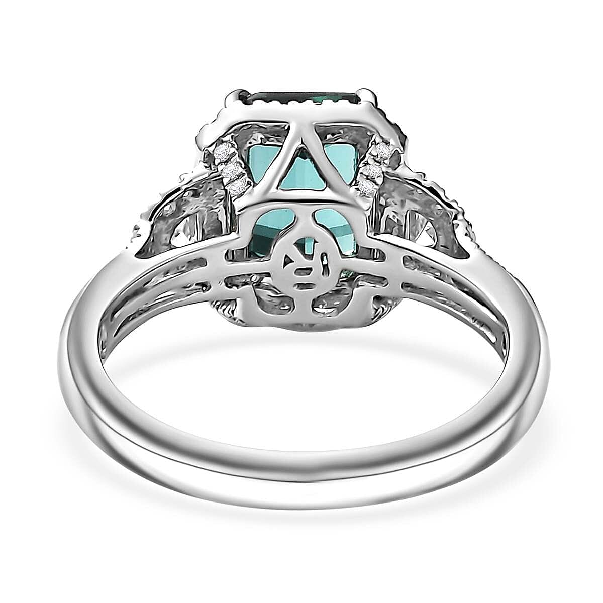 Certified & Appraised Rhapsody AAAA Pirineu Lagoon Tourmaline and E-F VS Diamond 3.70 ctw Ring in 950 Platinum (Size 9.0) 7.75 Grams image number 4