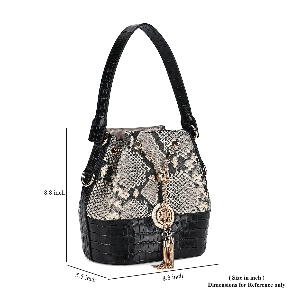 Italy Retro Noble Collection Gray Snake Print Genuine Leather Bucket Bag with Shoulder Strap image number 5