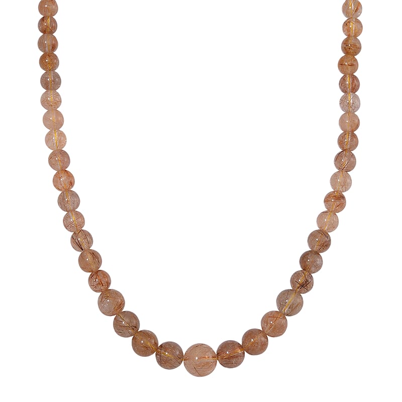 Golden Rutilated Quartz 320.00 ctw Beaded Necklace in 14K Yellow Gold Over Sterling Silver 20 Inches