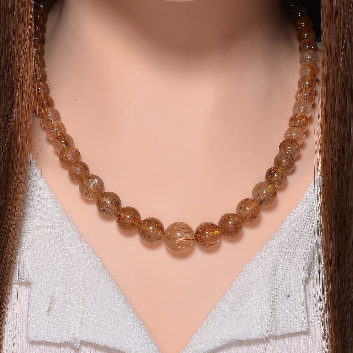 Golden Rutilated Quartz 320.00 ctw Beaded Necklace in 14K Yellow Gold Over Sterling Silver 20 Inches