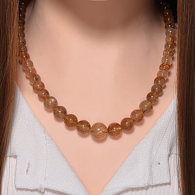 Golden Rutilated Quartz 320.00 ctw Beaded Necklace in 14K Yellow Gold Over Sterling Silver 20 Inches