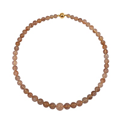 Golden Rutilated Quartz 320.00 ctw Beaded Necklace in 14K Yellow Gold Over Sterling Silver 20 Inches