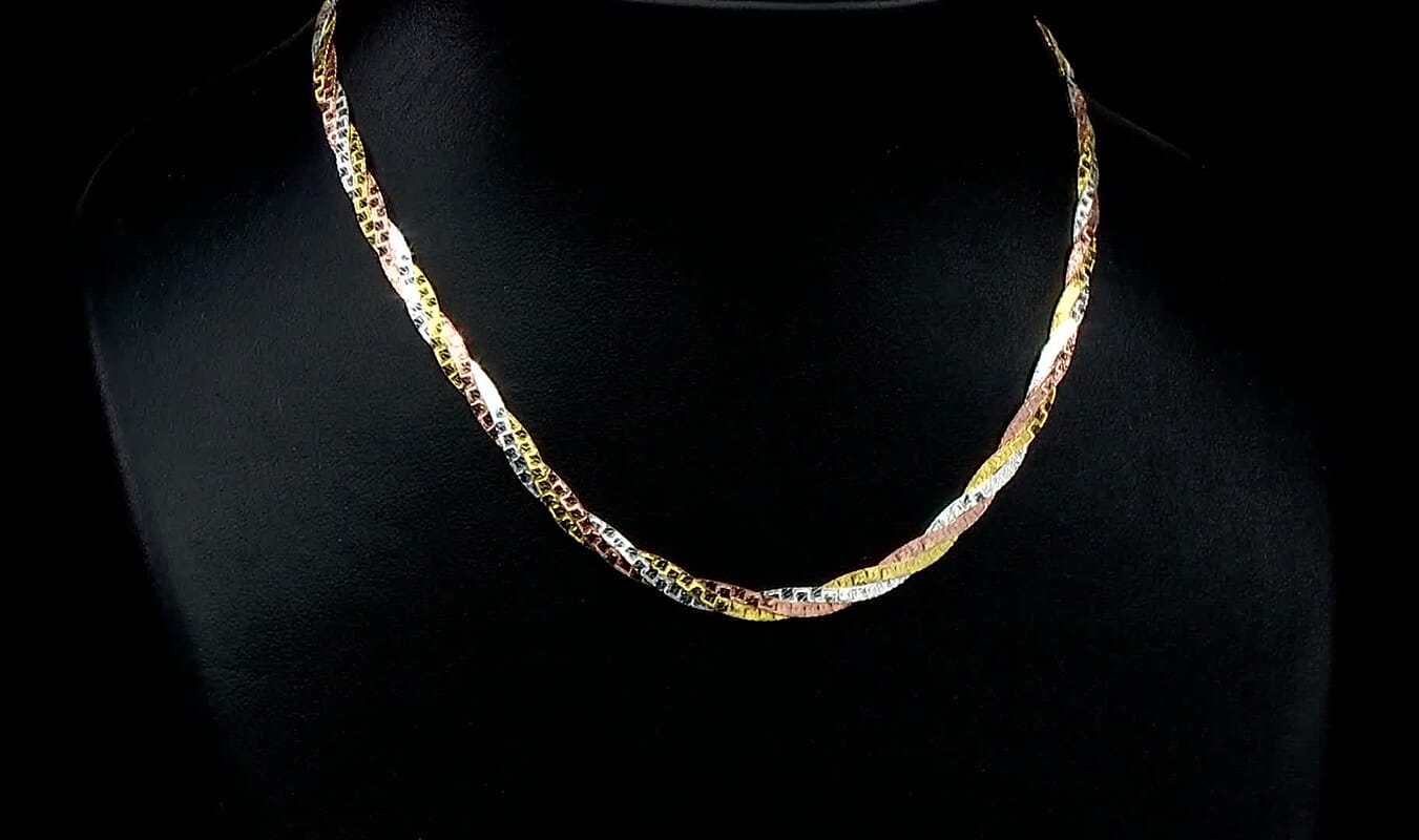 Chain Necklace in YRG and Rhodium Over Sterling Silver 4.75 Grams 20 Inches