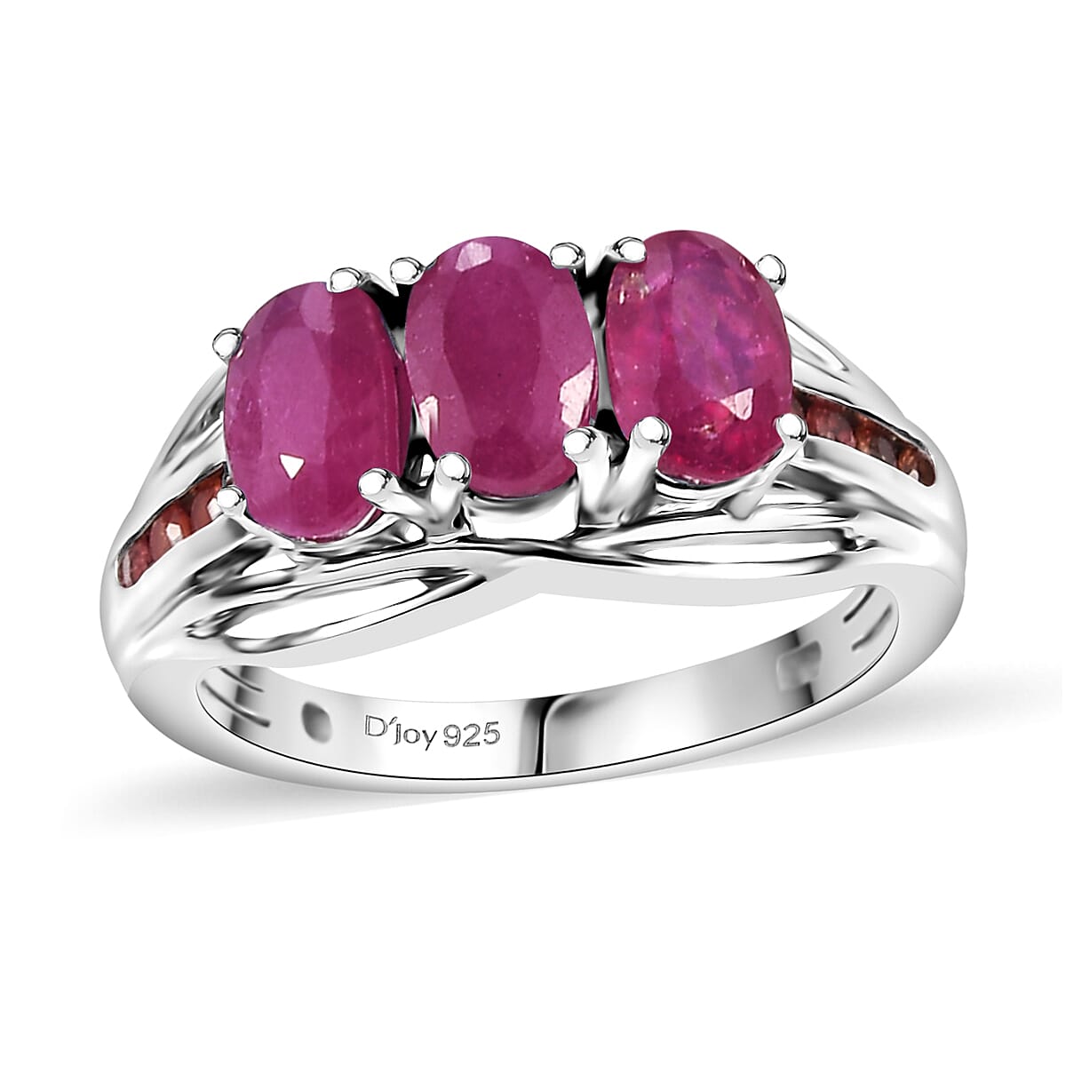 D'Joy Niassa Ruby (FF) and Red Sapphire 2.25 ctw Ring in Rhodium Over Sterling Silver (Size 10.0)