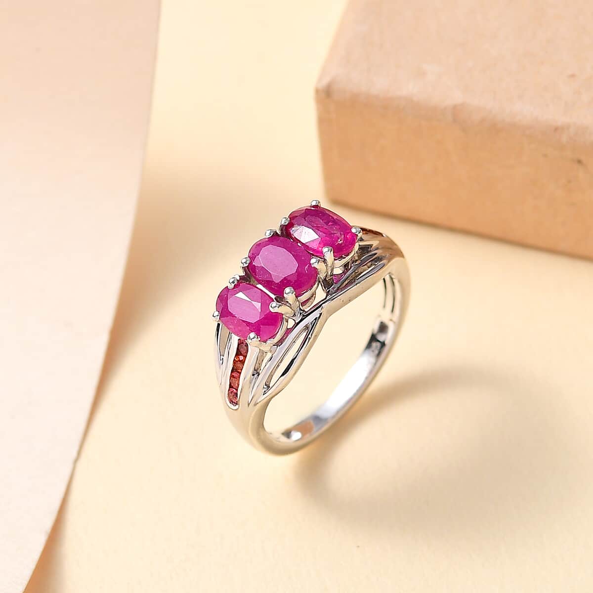 Niassa Ruby (FF) and Red Sapphire 2.25 ctw Ring in Rhodium Over Sterling Silver (Size 10.0) image number 1