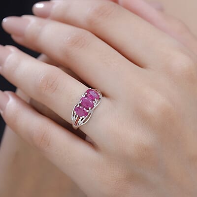 D'Joy Niassa Ruby (FF) and Red Sapphire 2.25 ctw Ring in Rhodium Over Sterling Silver (Size 10.0)
