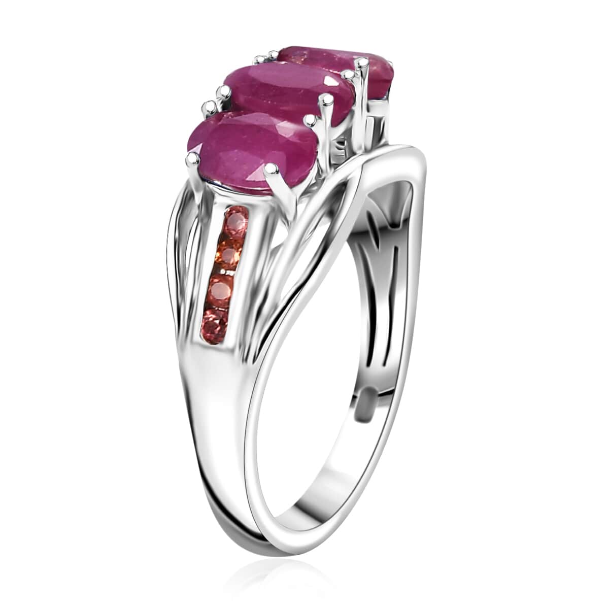 Niassa Ruby (FF) and Red Sapphire 2.25 ctw Ring in Rhodium Over Sterling Silver (Size 10.0) image number 3