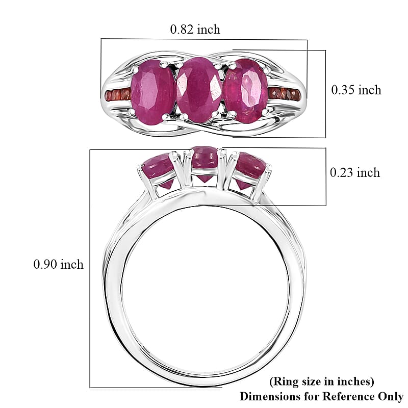 D'Joy Niassa Ruby (FF) and Red Sapphire 2.25 ctw Ring in Rhodium Over Sterling Silver (Size 7.0)
