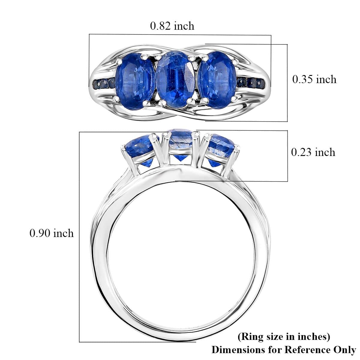 Kashmir Kyanite and Blue Sapphire 1.80 ctw Ring in Rhodium Over Sterling Silver (Size 10.0) image number 5