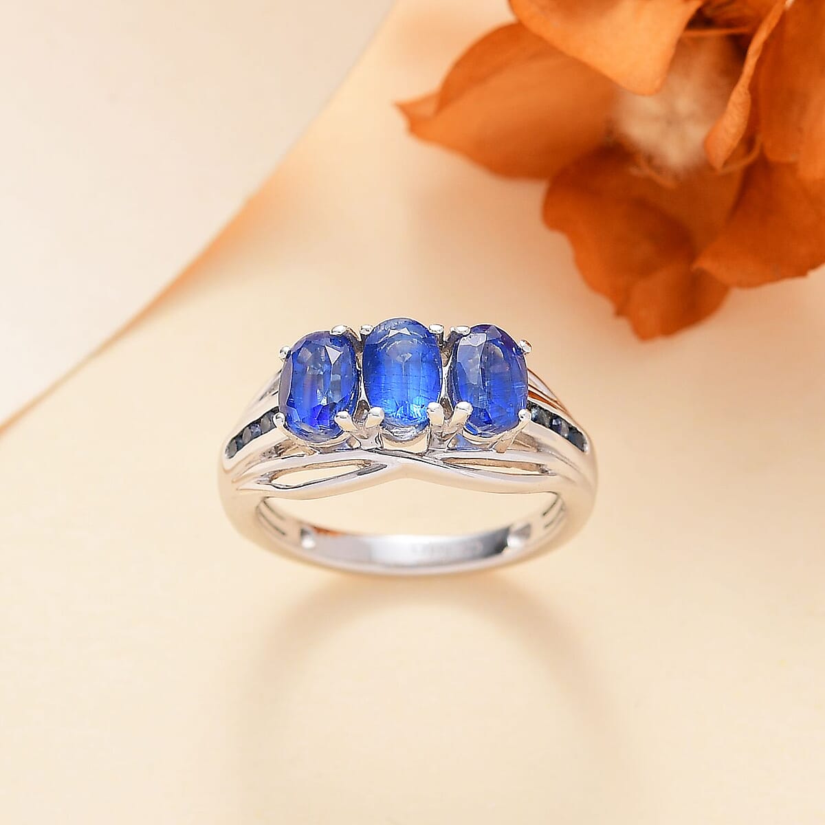 Kashmir Kyanite and Blue Sapphire 1.80 ctw Ring in Rhodium Over Sterling Silver (Size 5.0) image number 1
