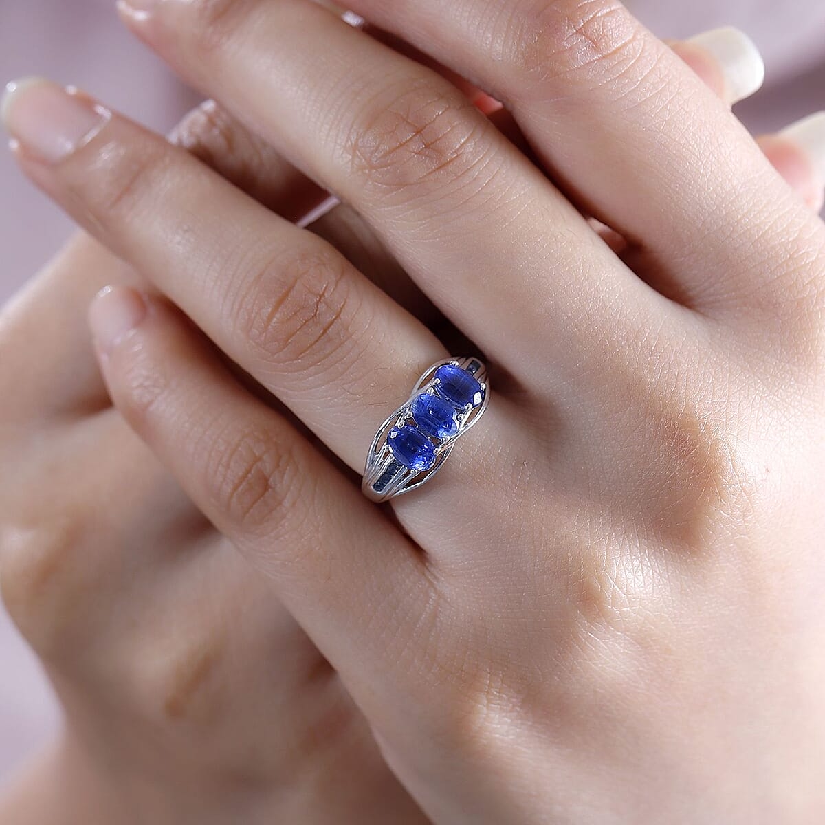 Kashmir Kyanite and Blue Sapphire 1.80 ctw Ring in Rhodium Over Sterling Silver (Size 5.0) image number 2