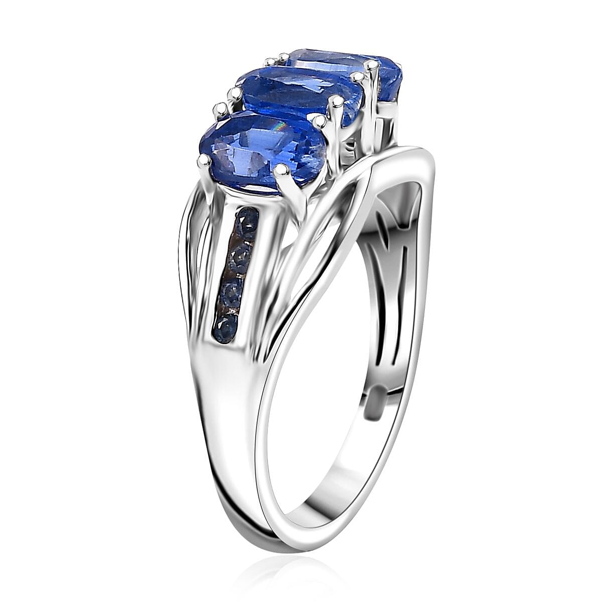 Kashmir Kyanite and Blue Sapphire 1.80 ctw Ring in Rhodium Over Sterling Silver (Size 5.0) image number 3