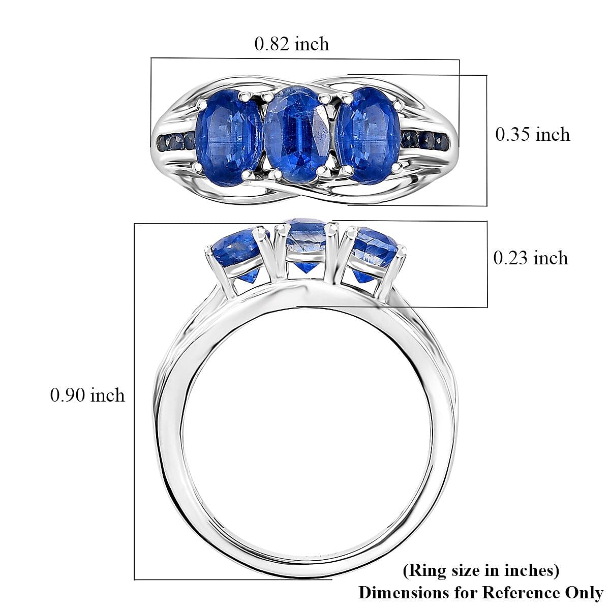 Kashmir Kyanite and Blue Sapphire 1.80 ctw Ring in Rhodium Over Sterling Silver (Size 5.0) image number 5