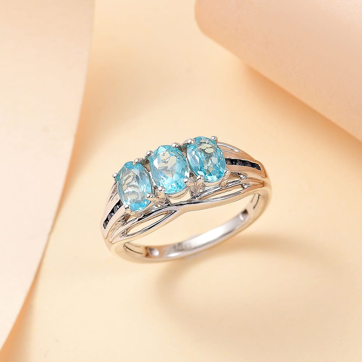D'Joy Betroka Blue Apatite and Blue Sapphire 1.40 ctw Trilogy Ring in Rhodium Over Sterling Silver (Size 6.0) image number 1
