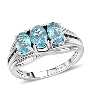 Betroka Blue Apatite and Blue Sapphire 1.40 ctw Trilogy Ring in Rhodium Over Sterling Silver (Size 8.0)