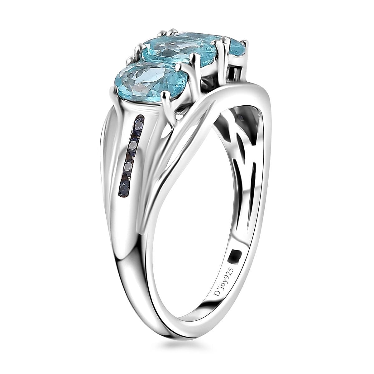 Betroka Blue Apatite and Blue Sapphire 1.40 ctw Trilogy Ring in Rhodium Over Sterling Silver (Size 8.0) image number 3