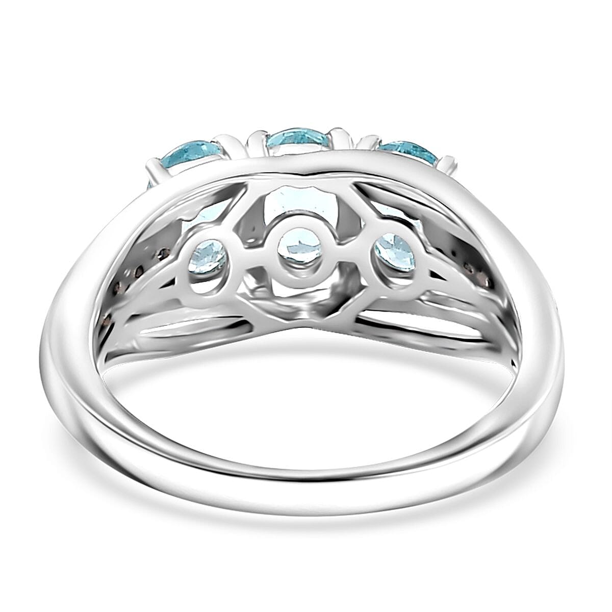 Betroka Blue Apatite and Blue Sapphire 1.40 ctw Trilogy Ring in Rhodium Over Sterling Silver (Size 8.0) image number 4