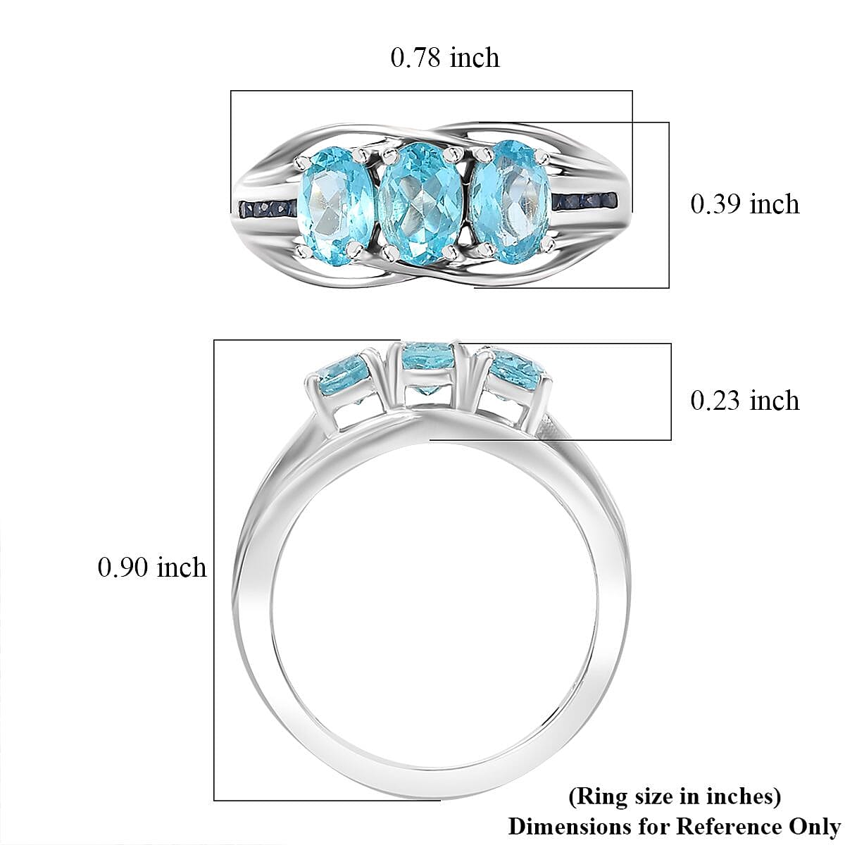 Betroka Blue Apatite and Blue Sapphire 1.40 ctw Trilogy Ring in Rhodium Over Sterling Silver (Size 8.0) image number 5