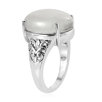 White Jade Solitaire 11.90 ctw Ring in Stainless Steel (Size 10.0) 
