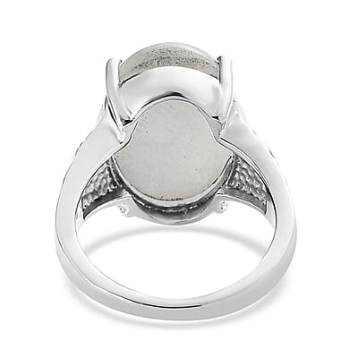 White Jade Solitaire 11.90 ctw Ring in Stainless Steel (Size 10.0) 