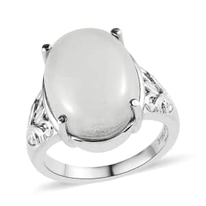 White Jade Solitaire 11.90 ctw Ring in Stainless Steel (Size 11.0) 