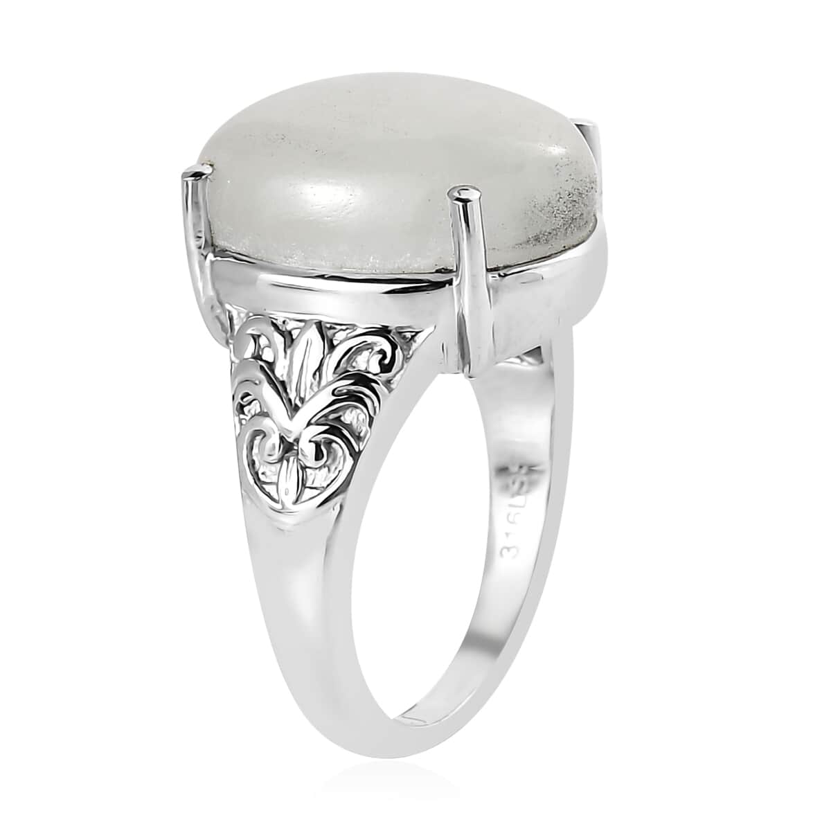 White Jade Solitaire 11.90 ctw Ring in Stainless Steel (Size 11.0)  image number 3