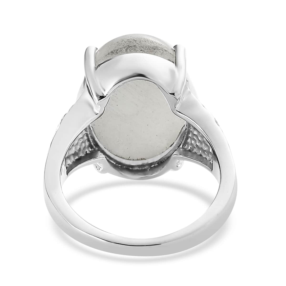 White Jade Solitaire 11.90 ctw Ring in Stainless Steel (Size 11.0)  image number 4