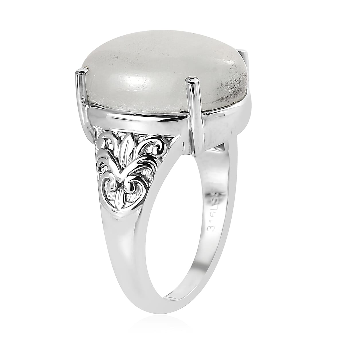 White Jade Solitaire 11.90 ctw Ring in Stainless Steel (Size 6.0)  image number 3
