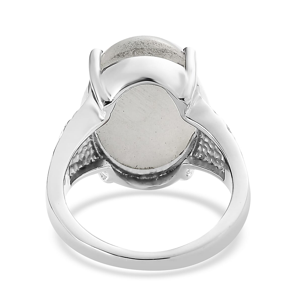 White Jade Solitaire 11.90 ctw Ring in Stainless Steel (Size 6.0)  image number 4