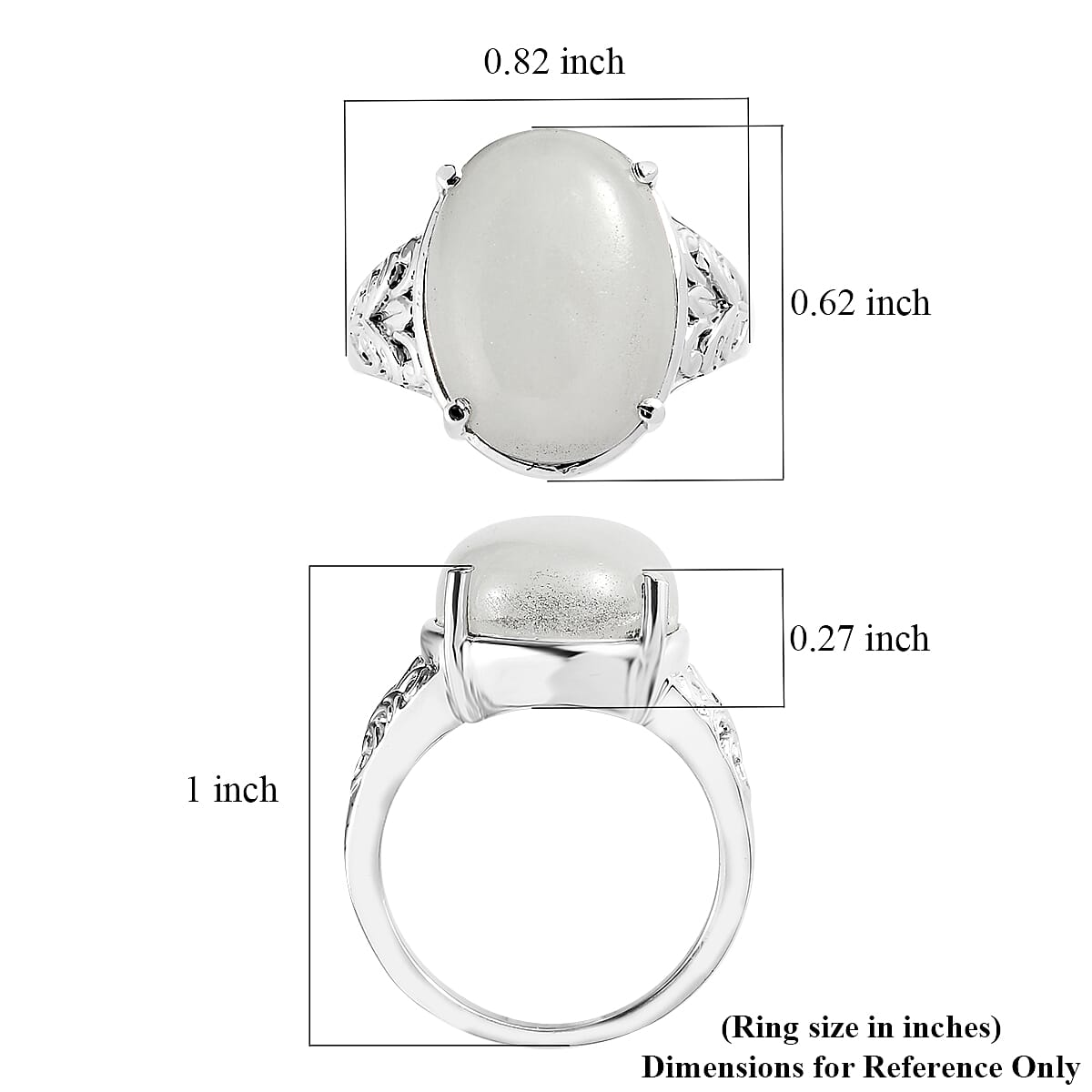 White Jade Solitaire 11.90 ctw Ring in Stainless Steel (Size 6.0)  image number 5