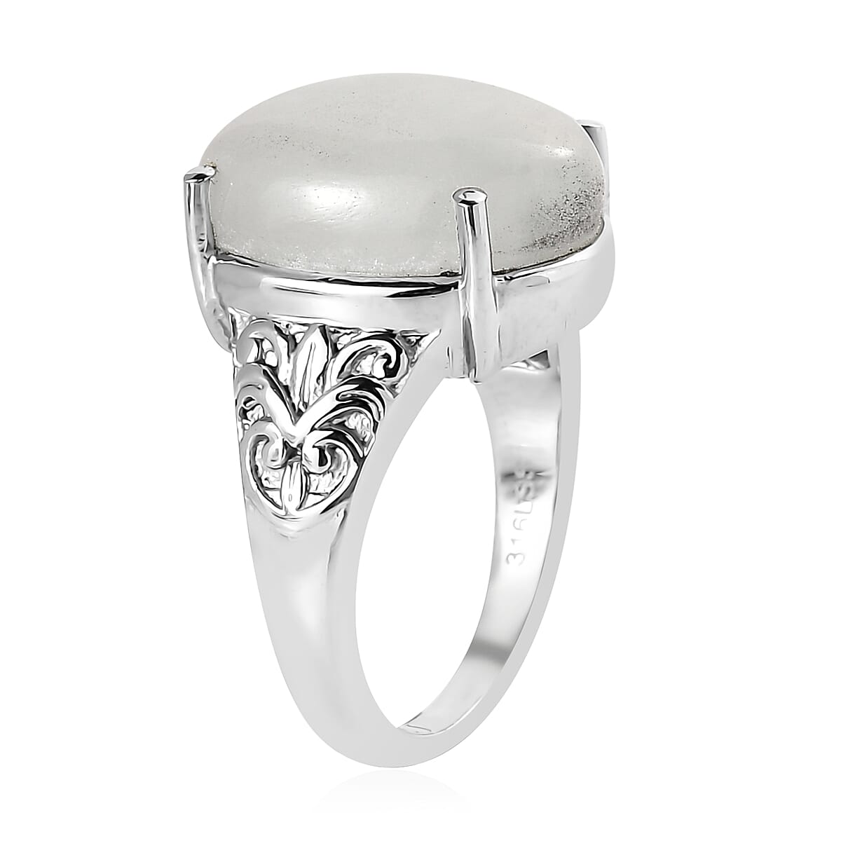 White Jade Solitaire 11.90 ctw Ring in Stainless Steel (Size 9.0)  image number 3