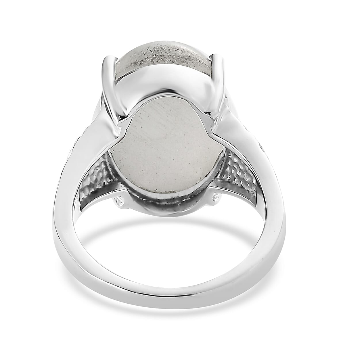 White Jade Solitaire 11.90 ctw Ring in Stainless Steel (Size 9.0)  image number 4