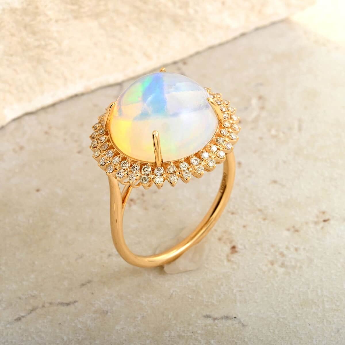 Luxoro AAA Ethiopian Welo Opal and G-H I2 Diamond 8.10 ctw Ring in 14K Yellow Gold (Size 6.0) 5.10 Grams image number 1